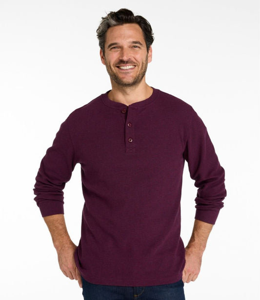 Men's Unshrinkable Mini-Waffle Henley, Long-Sleeve Traditional Fit - US 6684