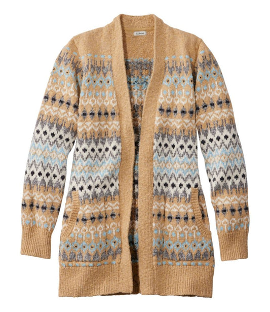 Women's Cotton Ragg Sweater, Open Cardigan Fair Isle - US 3877