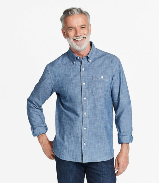 Men's Comfort Stretch® Chambray Shirt, Traditional Untucked Fit, Long-Sleeve - US 7526