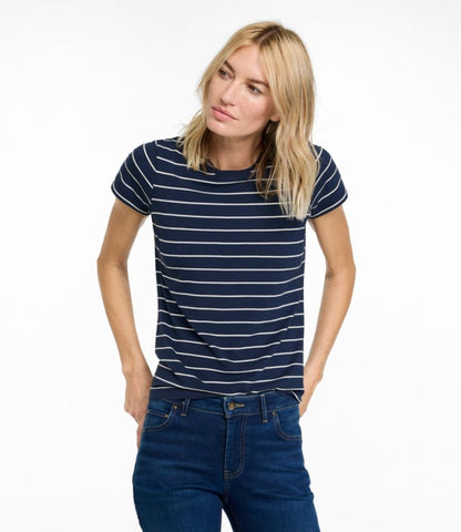 Women's Soft Stretch Supima-Blend Tee, Crewneck Short-Sleeve Striped - US 7448