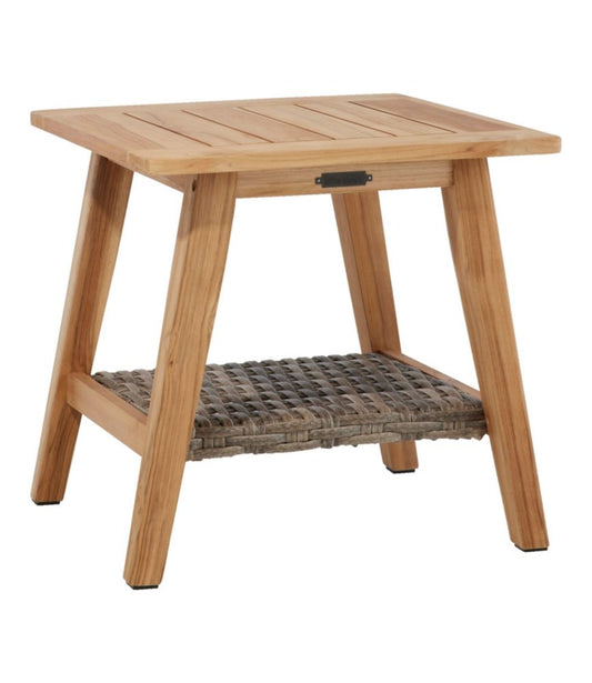 Teak Side Table with Wicker Storage Shelf - US 4464
