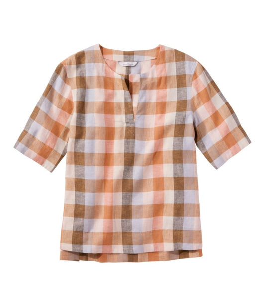 Women's Signature Linen-Blend Splitneck Shirt, Short-Sleeve - US 2169