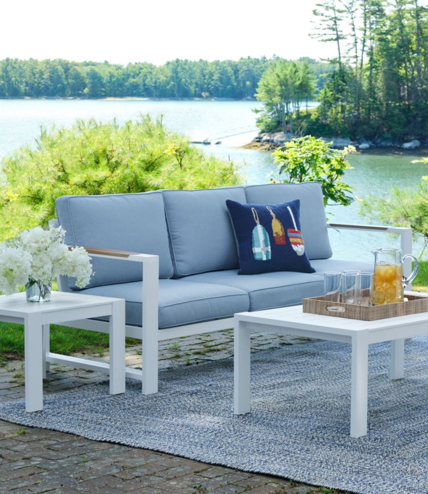 White Aluminum Deep Seating Sofa with Blue Cushions - US 2934