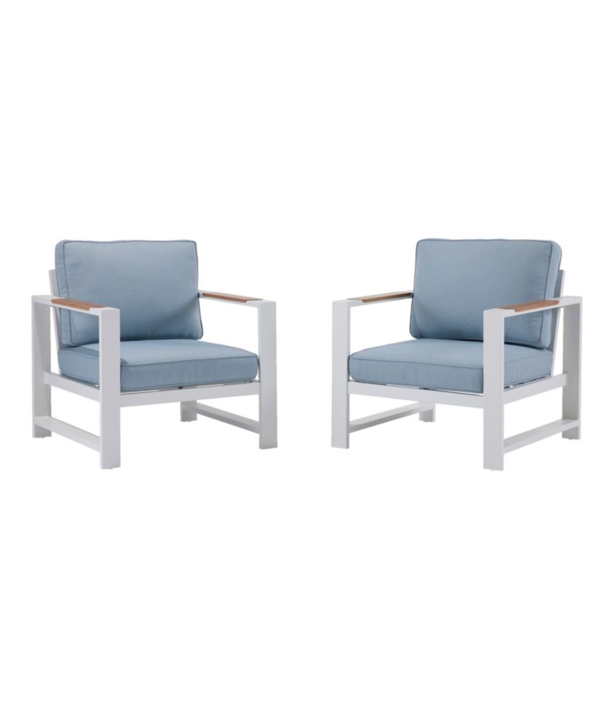 White Aluminum Deep Seating Armchair with Blue Cushions, Set of Two - US 8261