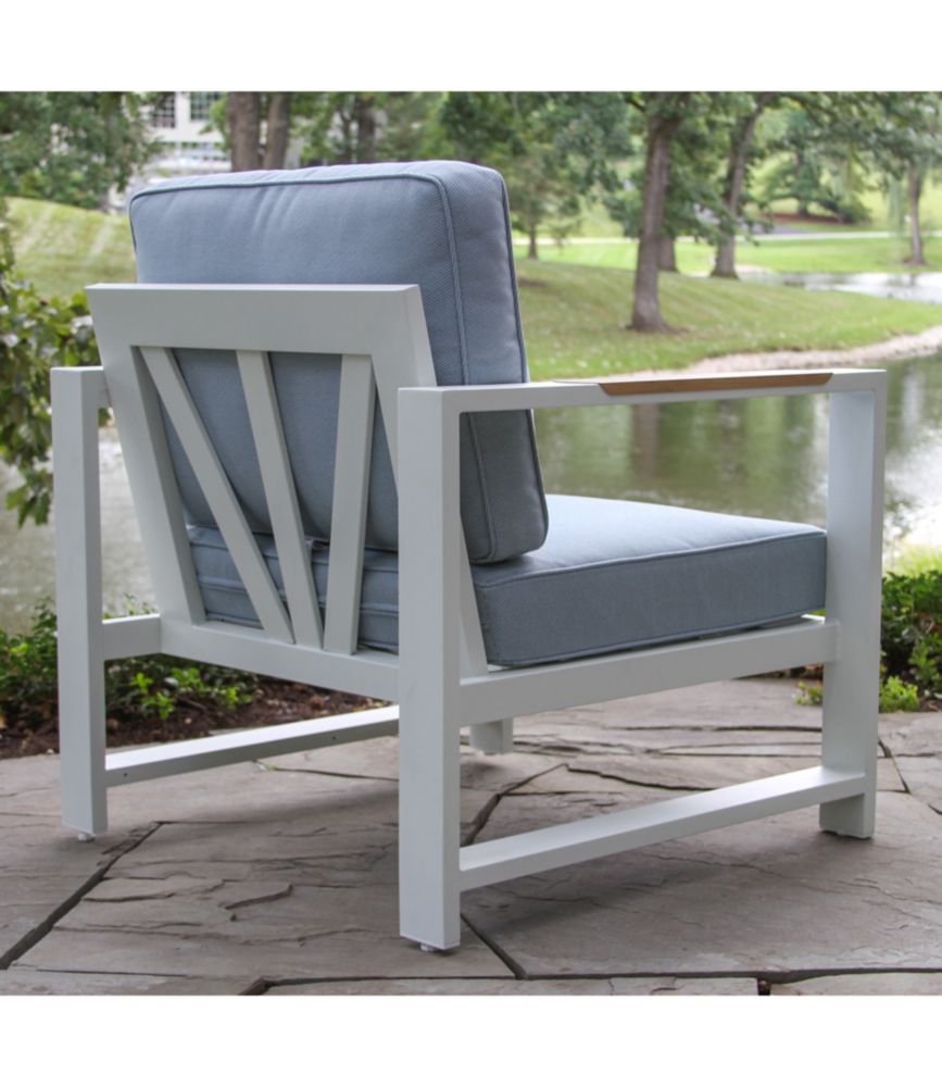 White Aluminum Deep Seating Armchair with Blue Cushions, Set of Two - US 8261