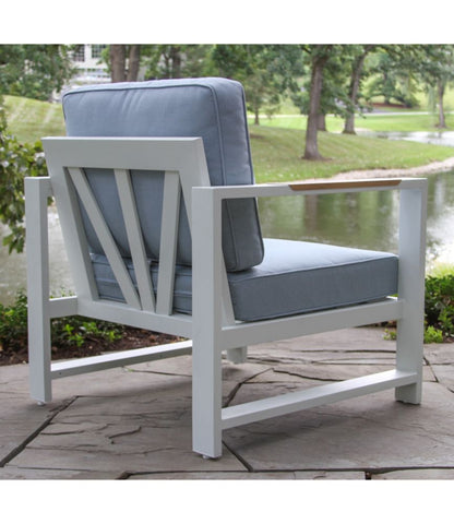 White Aluminum Deep Seating Armchair with Blue Cushions, Set of Two - US 8261