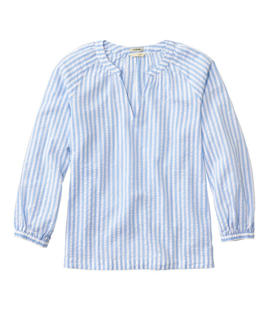 Women's Bean's Seacoast Seersucker Splitneck Shirt - US 8918