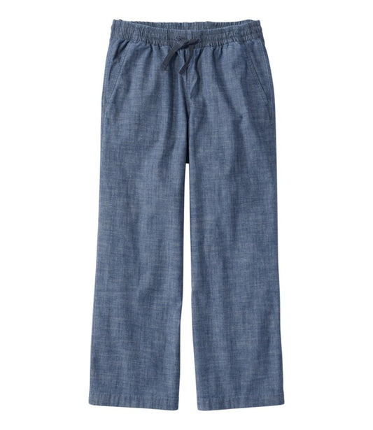Women's Lakewashed Pull-On Chinos, Mid-Rise Wide-Leg Crop Chambray - US 9915