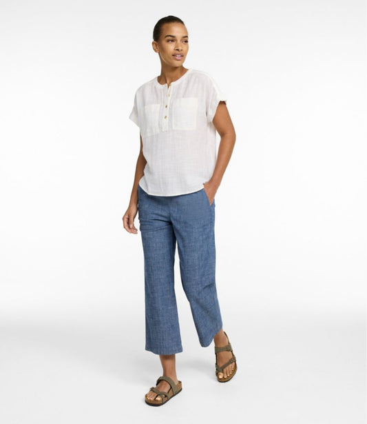 Women's Lakewashed Pull-On Chinos, Mid-Rise Wide-Leg Crop Chambray - US 9915