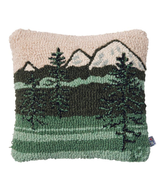 Wool Hooked Throw Pillow, Mountains, 14" x 14" - US 0397