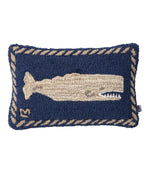 Wool Hooked Throw Pillow, Whale, 12" x 18" - US 3708