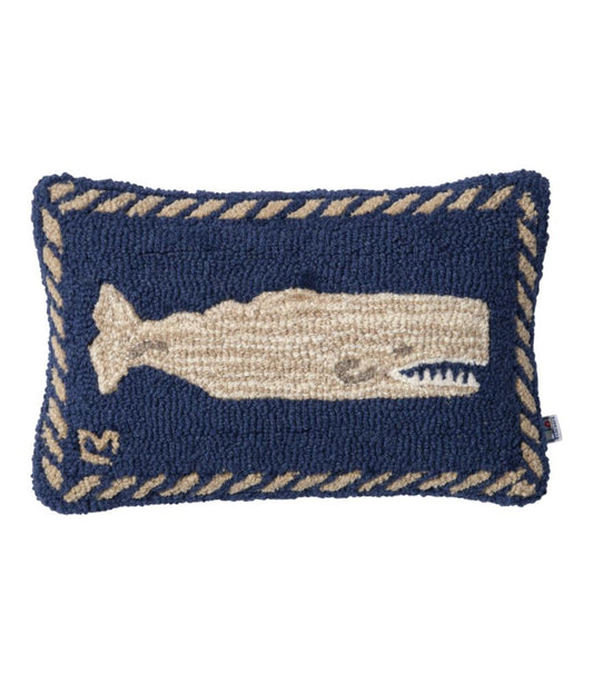 Wool Hooked Throw Pillow, Whale, 12" x 18" - US 3708