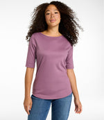 Women's Pima Cotton Tee, Elbow-Sleeve Boatneck - US 0387