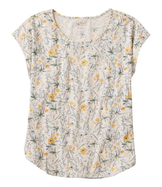 Women's Lakeside Linen/Cotton Tee, Short-Sleeve Scoopneck Print - US 2156