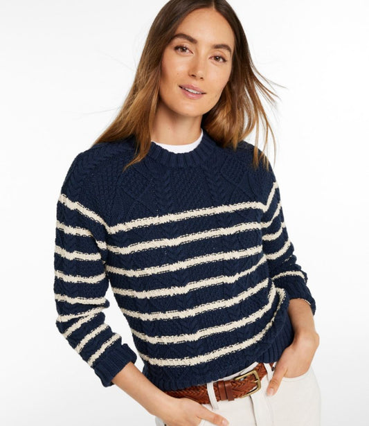 Women's Signature Cotton Fisherman Sweater, Crewneck Stripe - US 7500