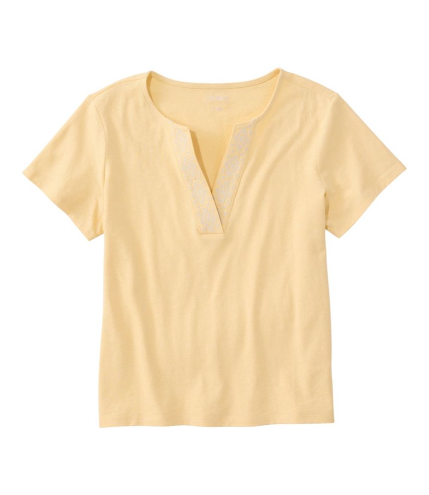 Women's Lakeside Linen/Cotton Tee, Short-Sleeve Embroidered Splitneck - US 5063