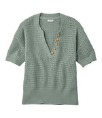 Women's Sunwashed Openwork Sweater, Short-Sleeve Henley - US 7085