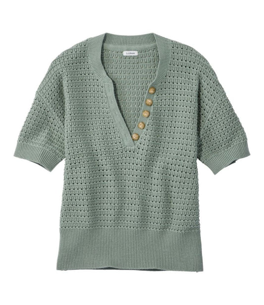 Women's Sunwashed Openwork Sweater, Short-Sleeve Henley - US 7085