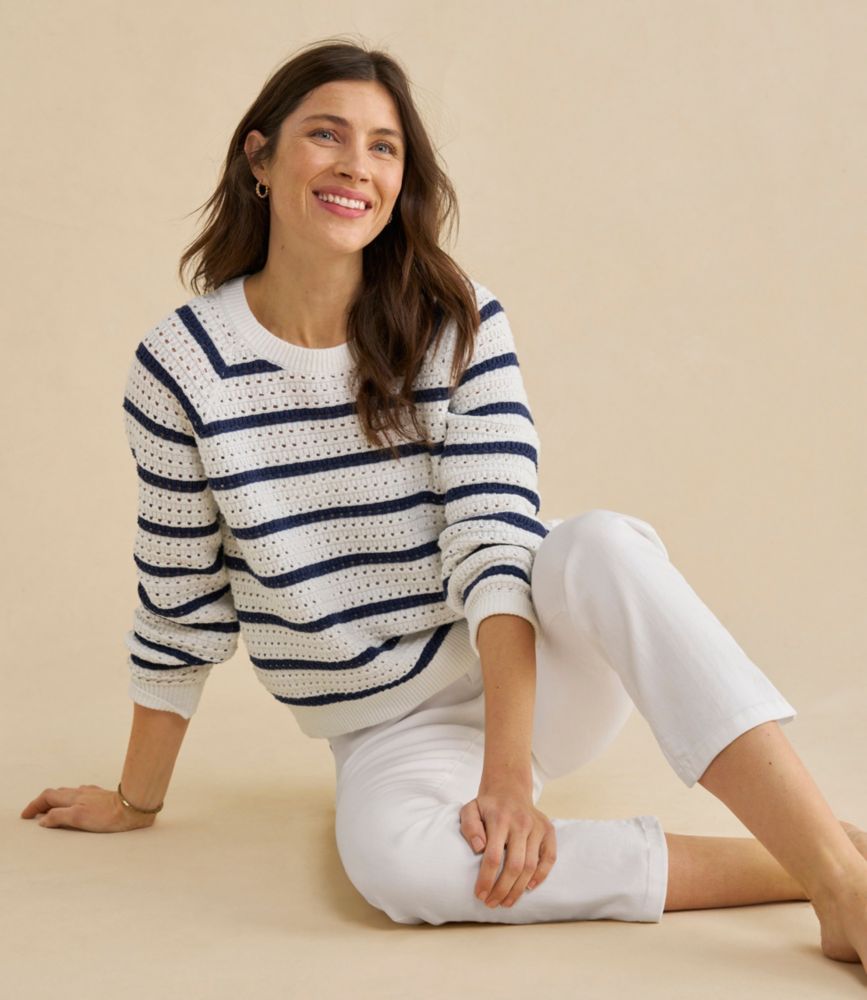 Women's Sunwashed Openwork Sweater, Crewneck Stripe - US 6257