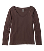 Women's Pima Cotton Tee, Long-Sleeve Open V-Neck - US 1754