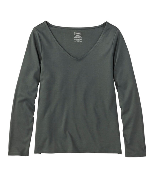 Women's Pima Cotton Tee, Long-Sleeve Open V-Neck - US 3263